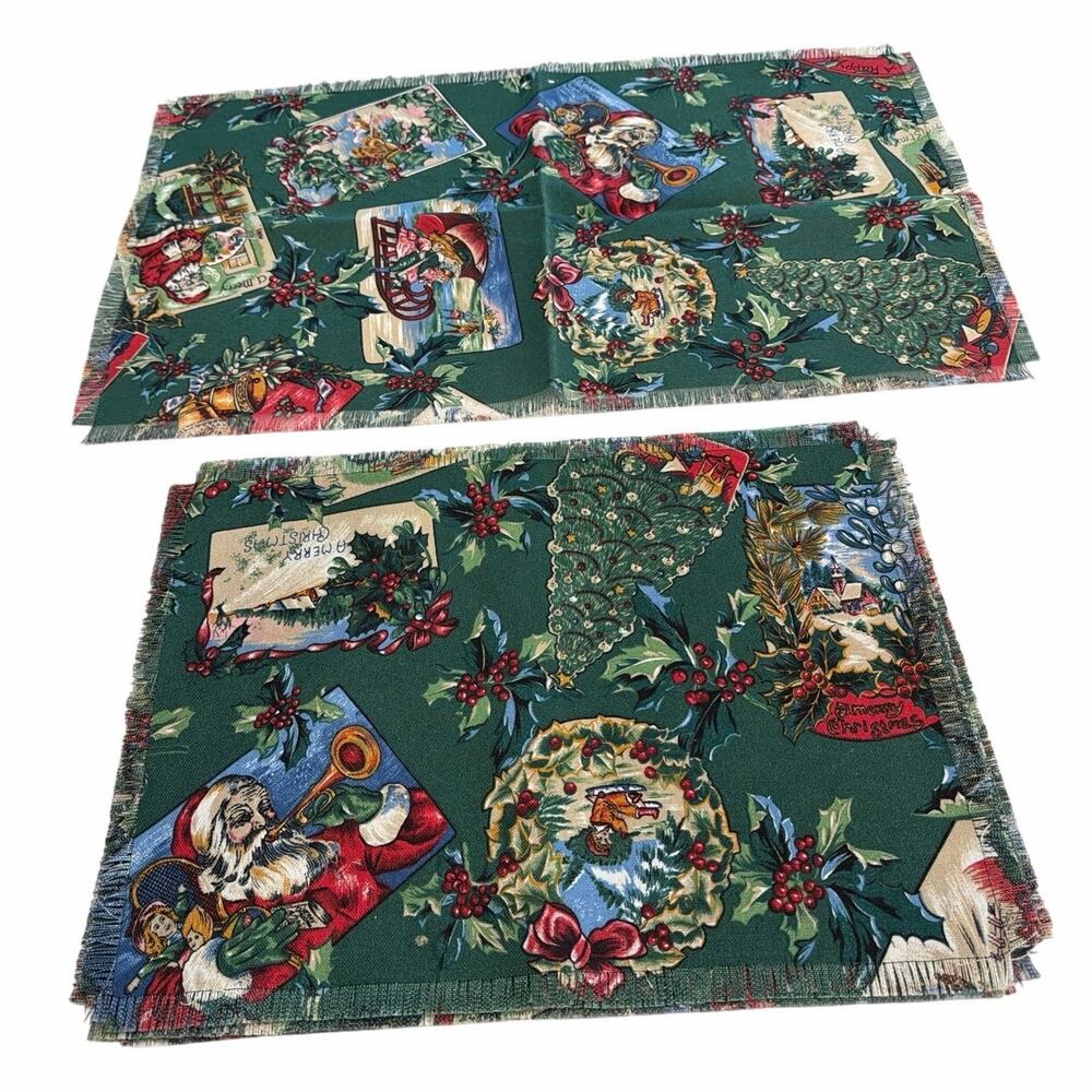 Set of 4 vintage Christmas placemats with matching table runner